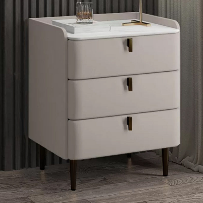 Modern Stone Top Bed Nightstand Solid Wood Faux Leather Drawer Storage Night Table 16"L x 16"W x 22.5"H Light Gray-Black Clearhalo 'Bedroom Furniture' 'furn' 'furn_night_stand' 'Furniture' 'night_stand' 'Nightstands' 5705861