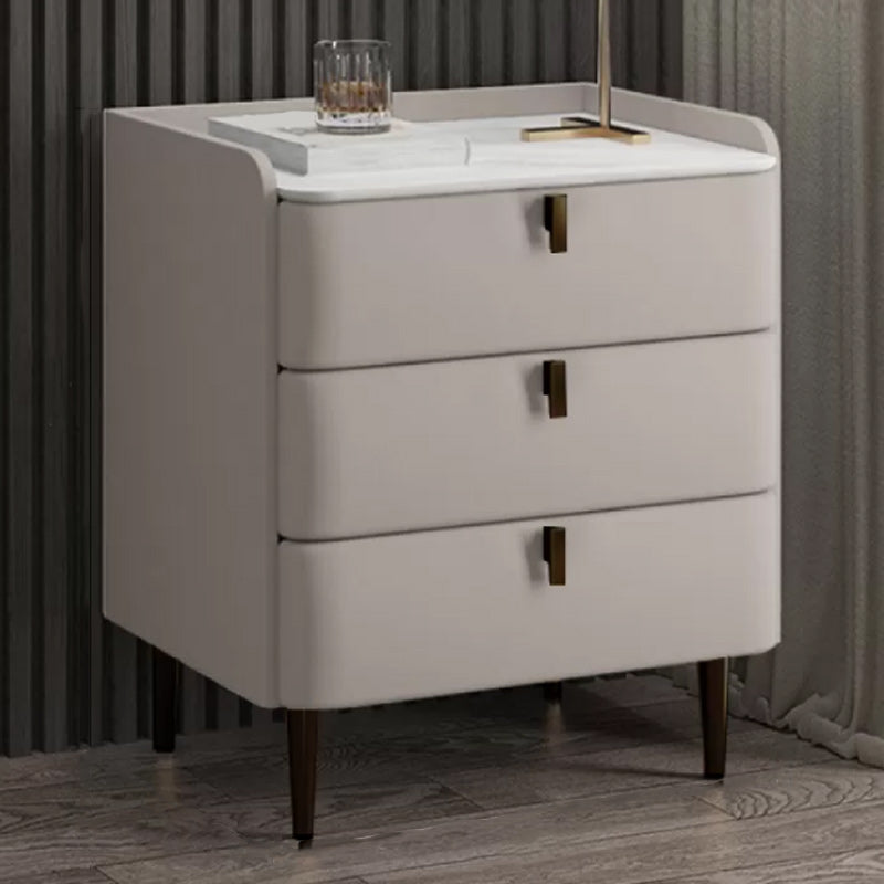 Modern Stone Top Bed Nightstand Solid Wood Faux Leather Drawer Storage Night Table 20"L x 16"W x 22.5"H Light Gray-Black Clearhalo 'Bedroom Furniture' 'furn' 'furn_night_stand' 'Furniture' 'night_stand' 'Nightstands' 5705862