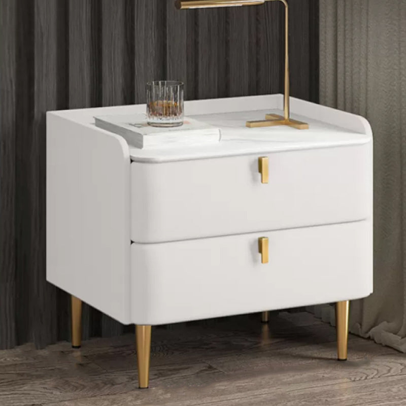 Modern Stone Top Bed Nightstand Solid Wood Faux Leather Drawer Storage Night Table 20"L x 16"W x 18.5"H Off-White Clearhalo 'Bedroom Furniture' 'furn' 'furn_night_stand' 'Furniture' 'night_stand' 'Nightstands' 5705867