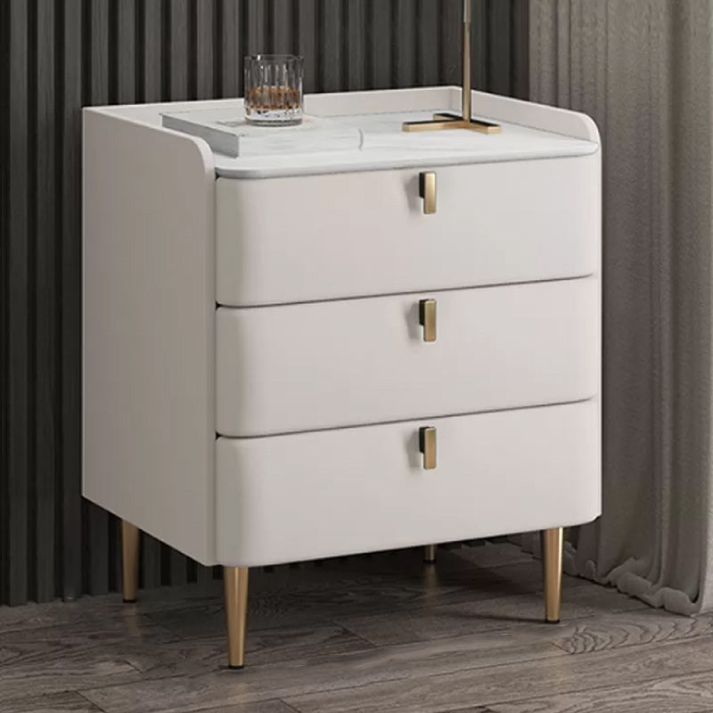 Modern Stone Top Bed Nightstand Solid Wood Faux Leather Drawer Storage Night Table 20"L x 16"W x 22.5"H Off-White Clearhalo 'Bedroom Furniture' 'furn' 'furn_night_stand' 'Furniture' 'night_stand' 'Nightstands' 5705869