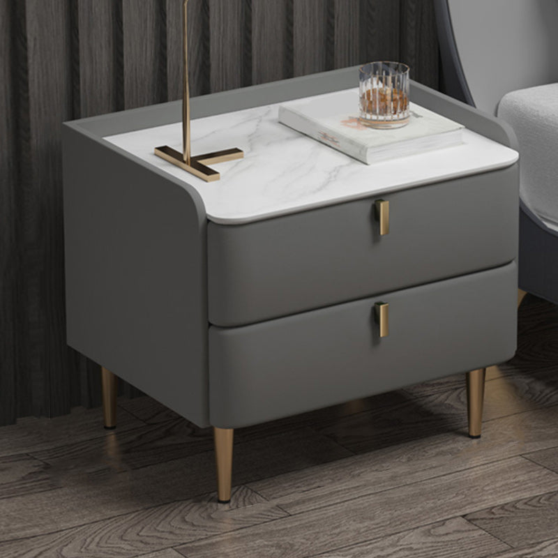 Modern Stone Top Bed Nightstand Solid Wood Faux Leather Drawer Storage Night Table 20"L x 16"W x 18.5"H Dark Gray Clearhalo 'Bedroom Furniture' 'furn' 'furn_night_stand' 'Furniture' 'night_stand' 'Nightstands' 5705870