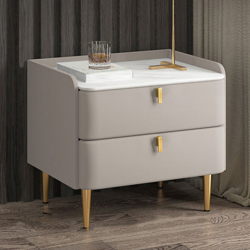 Modern Stone Top Bed Nightstand Solid Wood Faux Leather Drawer Storage Night Table 20"L x 16"W x 18.5"H Grey Clearhalo 'Bedroom Furniture' 'furn' 'furn_night_stand' 'Furniture' 'night_stand' 'Nightstands' 5705871