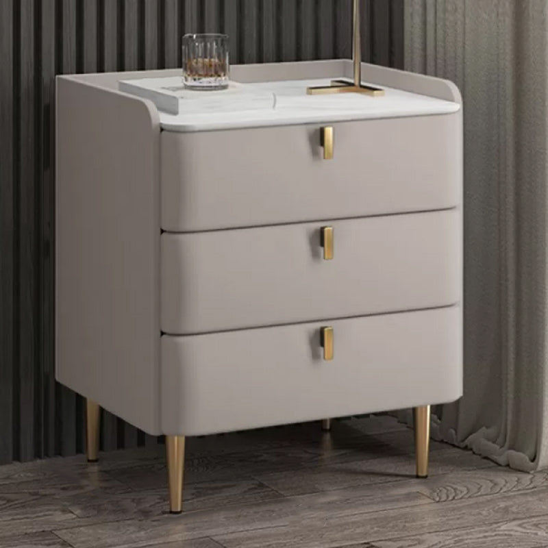 Modern Stone Top Bed Nightstand Solid Wood Faux Leather Drawer Storage Night Table 20"L x 16"W x 22.5"H Grey Clearhalo 'Bedroom Furniture' 'furn' 'furn_night_stand' 'Furniture' 'night_stand' 'Nightstands' 5705872