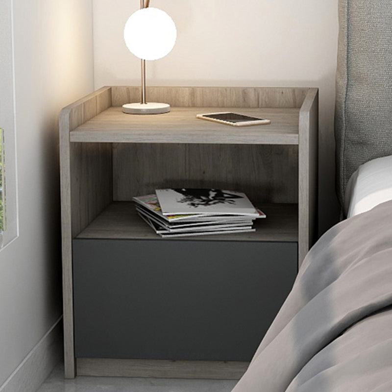 Moderne imitatie houten nachttafel open opslag 1 ladel 20 inch h nachtstandaard