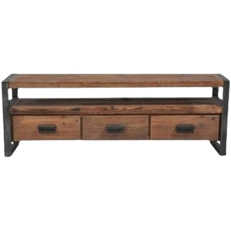 Industrial Wooden Media Console with Drawers, Brown Stand Console 63"L x 16"W x 20"H Clearhalo 'furn' 'furn_tv_stands_entertainment_centers' 'Furniture' 'Living Room Furniture' 'TV Stands & Entertainment Centers' 'TV Stands & Media Storage Furniture' 'tv_stands_entertainment_centers' 5705926