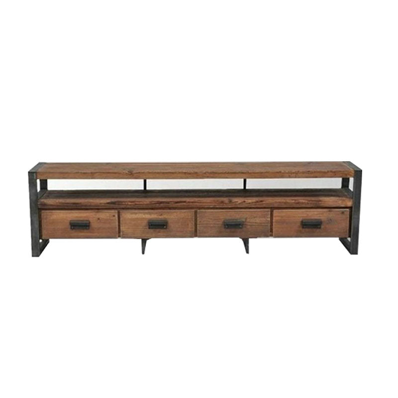 Industrial Wooden Media Console with Drawers, Brown Stand Console 71"L x 16"W x 20"H Clearhalo 'furn' 'furn_tv_stands_entertainment_centers' 'Furniture' 'Living Room Furniture' 'TV Stands & Entertainment Centers' 'TV Stands & Media Storage Furniture' 'tv_stands_entertainment_centers' 5705927