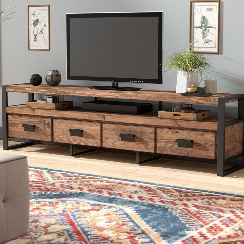 Industrial Wooden Media Console with Drawers, Brown Stand Console Clearhalo 'furn' 'furn_tv_stands_entertainment_centers' 'Furniture' 'Living Room Furniture' 'TV Stands & Entertainment Centers' 'TV Stands & Media Storage Furniture' 'tv_stands_entertainment_centers' 5705928