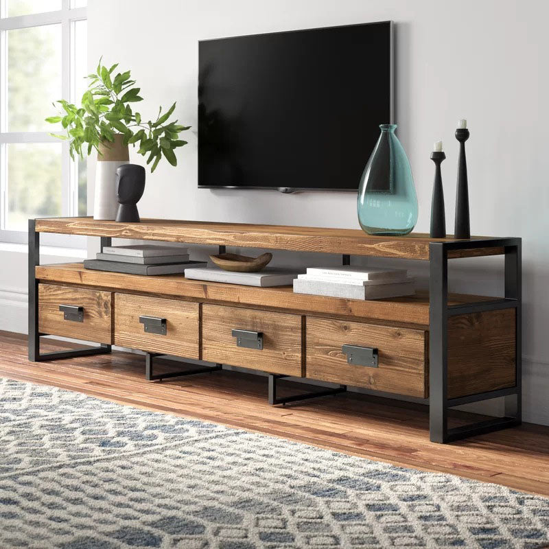 Industrial Wooden Media Console with Drawers, Brown Stand Console Clearhalo 'furn' 'furn_tv_stands_entertainment_centers' 'Furniture' 'Living Room Furniture' 'TV Stands & Entertainment Centers' 'TV Stands & Media Storage Furniture' 'tv_stands_entertainment_centers' 5705930