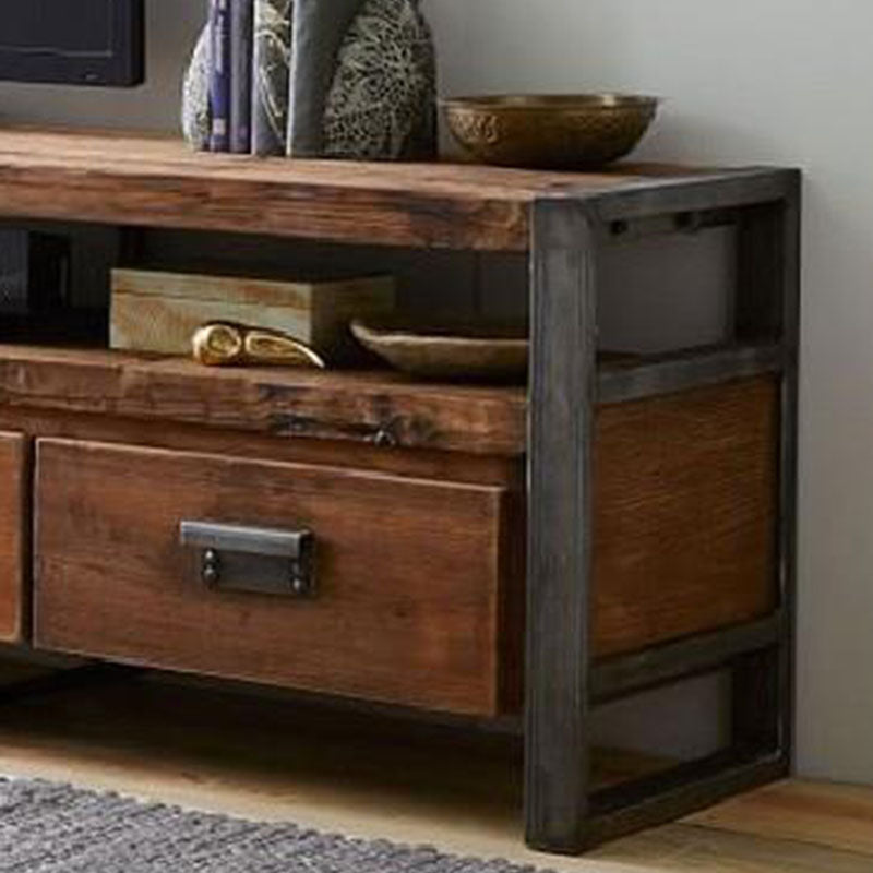 Industrial Wooden Media Console with Drawers, Brown Stand Console Clearhalo 'furn' 'furn_tv_stands_entertainment_centers' 'Furniture' 'Living Room Furniture' 'TV Stands & Entertainment Centers' 'TV Stands & Media Storage Furniture' 'tv_stands_entertainment_centers' 5705932
