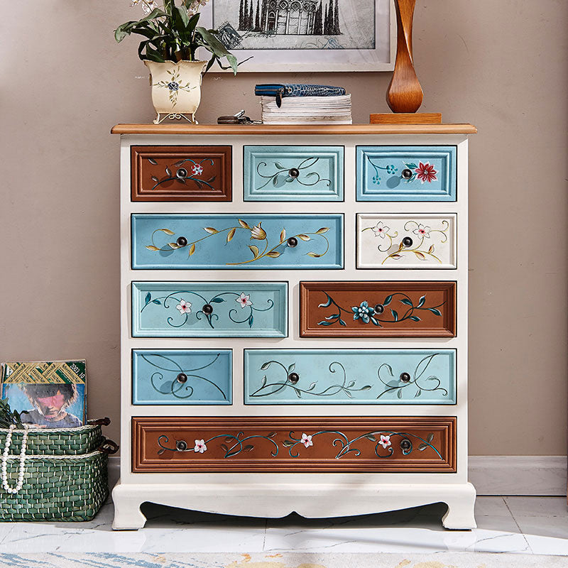 Vintage Storage Chest Bedroom Solid Wood Lingerie Chest with Drawers 34"L x 15"W x 37"H Blue-White Clearhalo 'Bedroom Furniture' 'Dressers & Chests' 'dressers_chests' 'furn' 'furn_dressers_chests' 'Furniture' 5706224