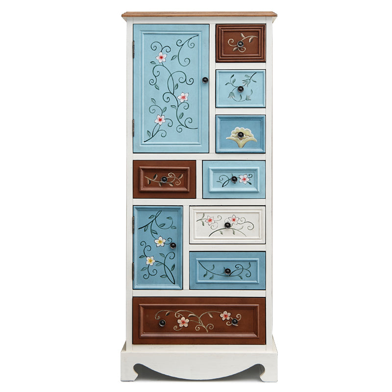 Vintage Storage Chest Bedroom Solid Wood Lingerie Chest with Drawers 24"L x 14"W x 56"H Blue-White Clearhalo 'Bedroom Furniture' 'Dressers & Chests' 'dressers_chests' 'furn' 'furn_dressers_chests' 'Furniture' 5706227