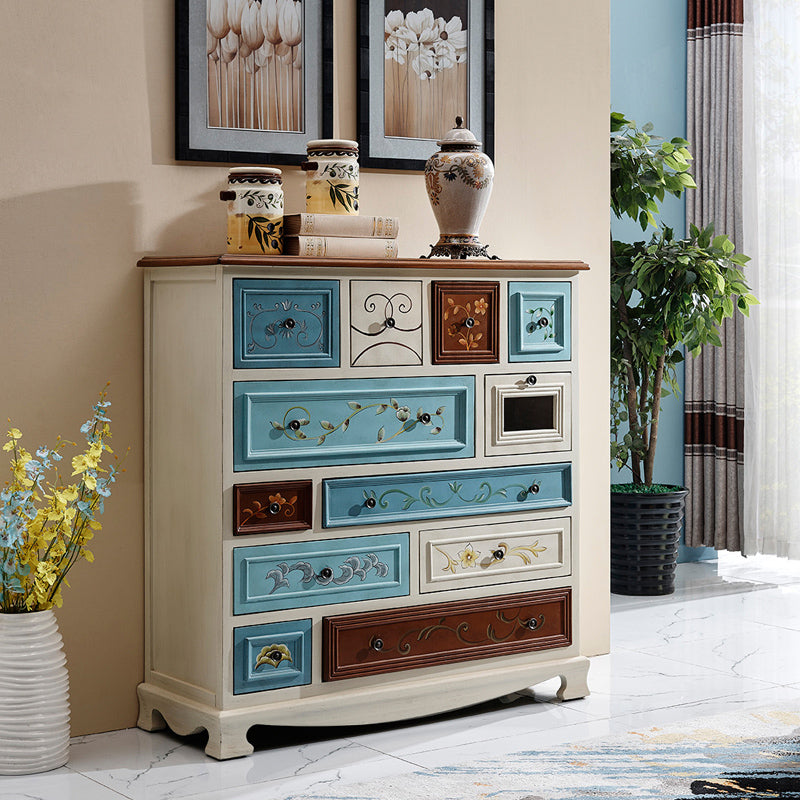 Vintage Storage Chest Bedroom Solid Wood Lingerie Chest with Drawers 41"L x 16"W x 43"H Blue-White Clearhalo 'Bedroom Furniture' 'Dressers & Chests' 'dressers_chests' 'furn' 'furn_dressers_chests' 'Furniture' 5706235