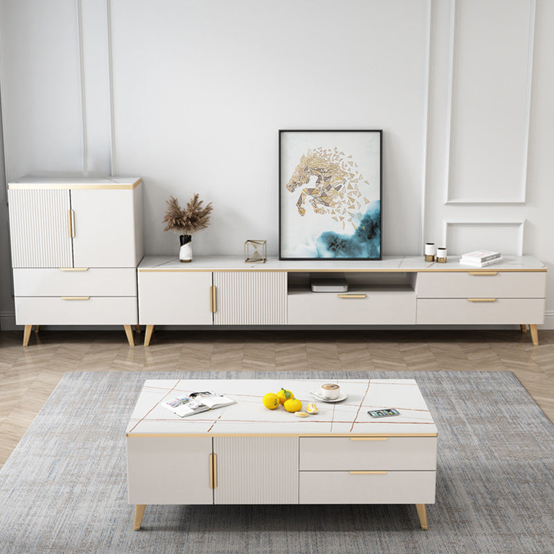 1-Open plank 17.72 "Hoge tv-standaard met 2 deuren Glam Stone Top TV-console