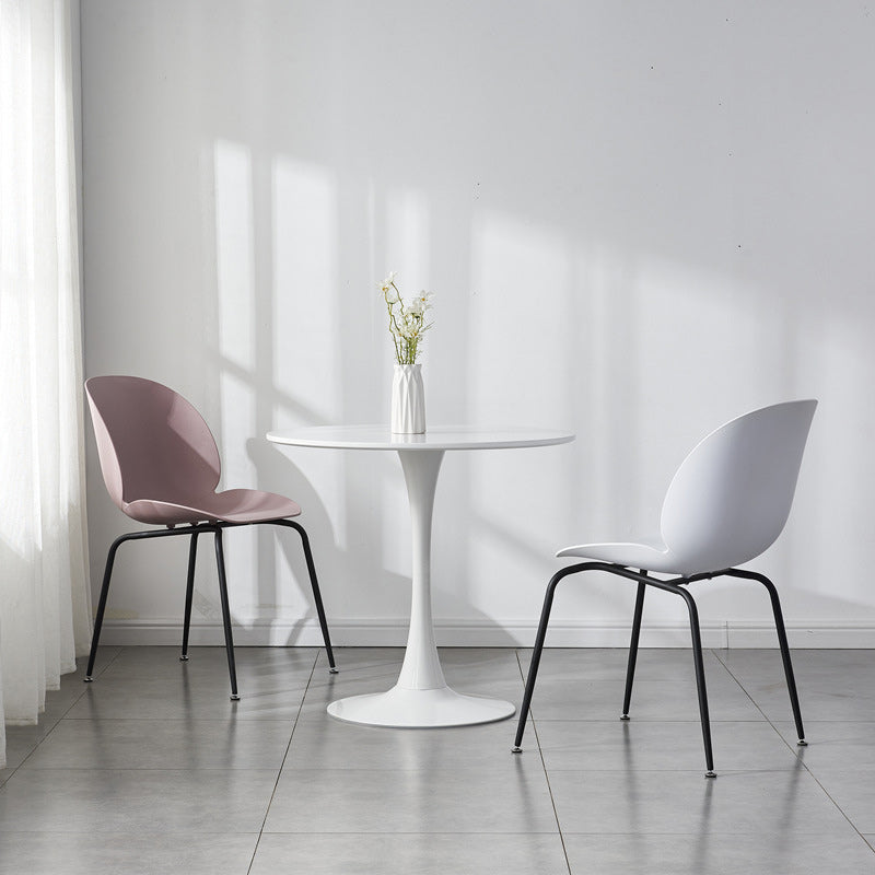 Contemporary Wood Round Dining Set Plastic 1/2/3 Pieces Dining Furniture for Home 3 Pieces: White Table, 1 White+1 Red Chairs Clearhalo 'Dining Room Sets' 'Dining Tables & Seating' 'dining_room_set' 'furn' 'furn_dining_room_set' 'Furniture' 'Kitchen & Dining Furniture' 5707735