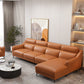 Genuine Leather Sectional Sofa,110" L Sloped Arms Stationary Sectional Sofa