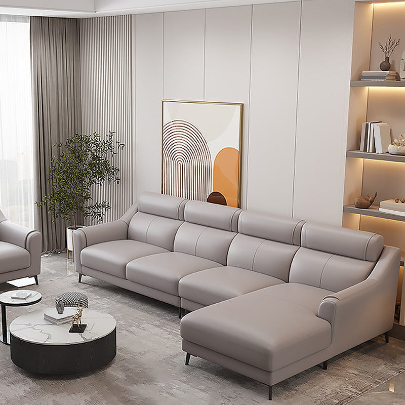 Genuine Leather Sectional Sofa,110" L Sloped Arms Stationary Sectional Sofa