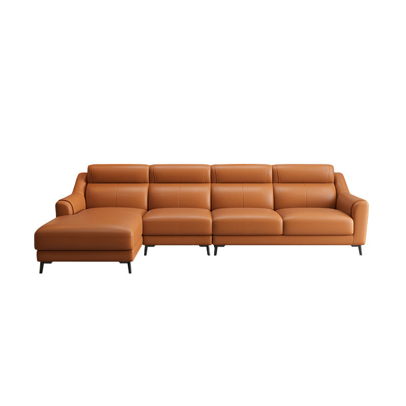 Genuine Leather Sectional Sofa,110" L Sloped Arms Stationary Sectional Sofa