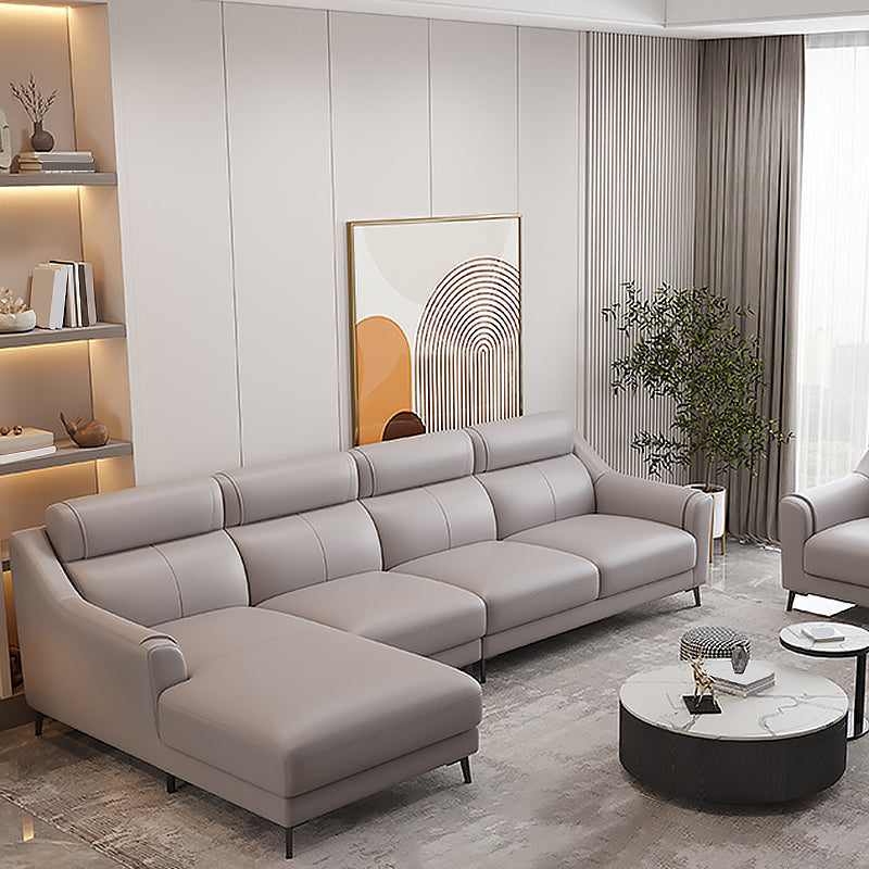 Genuine Leather Sectional Sofa,110" L Sloped Arms Stationary Sectional Sofa