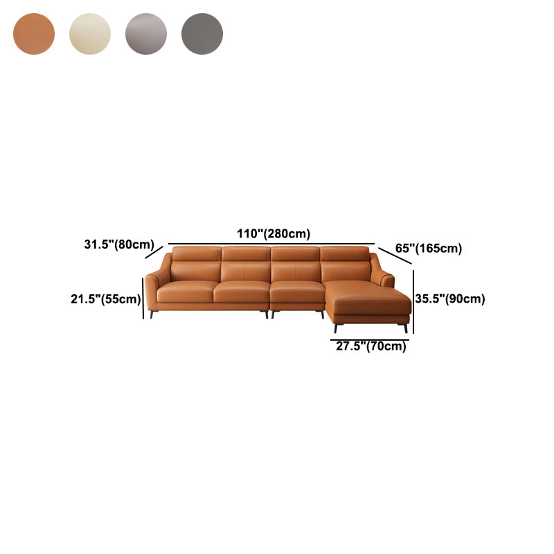 Genuine Leather Sectional Sofa,110" L Sloped Arms Stationary Sectional Sofa