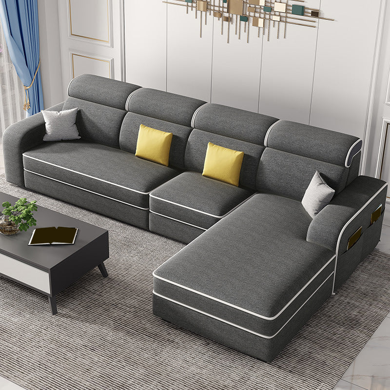 126" Square Arm Sectionals,Living Room Sectional sofa,L-Shape Dark Gray Linen Foam Clearhalo 'furn' 'furn_sectionals' 'Furniture' 'Living Room Furniture' 'Sectionals' 5707861