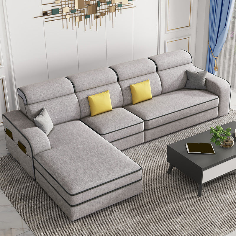 126" Square Arm Sectionals,Living Room Sectional sofa,L-Shape Light Gray Linen Latex Clearhalo 'furn' 'furn_sectionals' 'Furniture' 'Living Room Furniture' 'Sectionals' 5707863