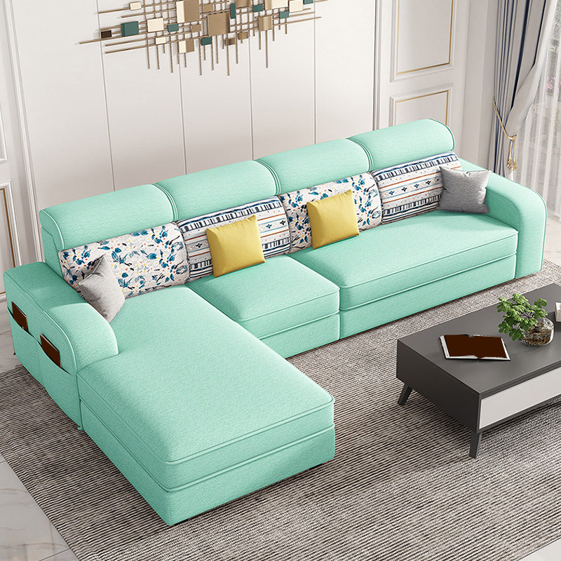 126" Square Arm Sectionals,Living Room Sectional sofa,L-Shape Green Linen Latex Clearhalo 'furn' 'furn_sectionals' 'Furniture' 'Living Room Furniture' 'Sectionals' 5707867
