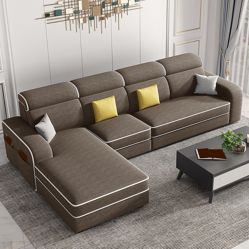 126" Square Arm Sectionals,Living Room Sectional sofa,L-Shape Coffee Linen Latex Clearhalo 'furn' 'furn_sectionals' 'Furniture' 'Living Room Furniture' 'Sectionals' 5707869