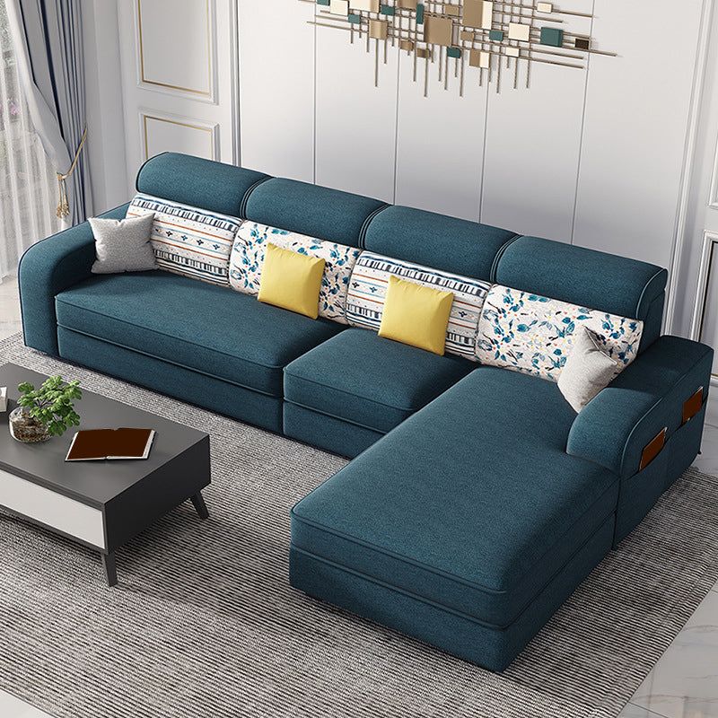 126" Square Arm Sectionals,Living Room Sectional sofa,L-Shape Navy Blue Linen Foam Clearhalo 'furn' 'furn_sectionals' 'Furniture' 'Living Room Furniture' 'Sectionals' 5707871