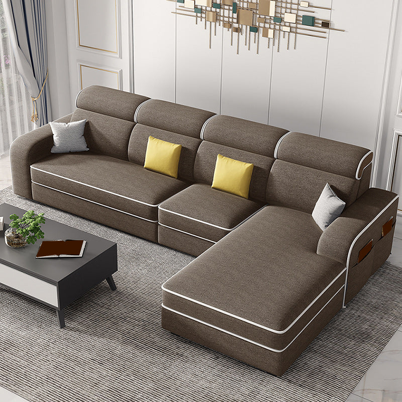 126" Square Arm Sectionals,Living Room Sectional sofa,L-Shape Coffee Linen Foam Clearhalo 'furn' 'furn_sectionals' 'Furniture' 'Living Room Furniture' 'Sectionals' 5707874