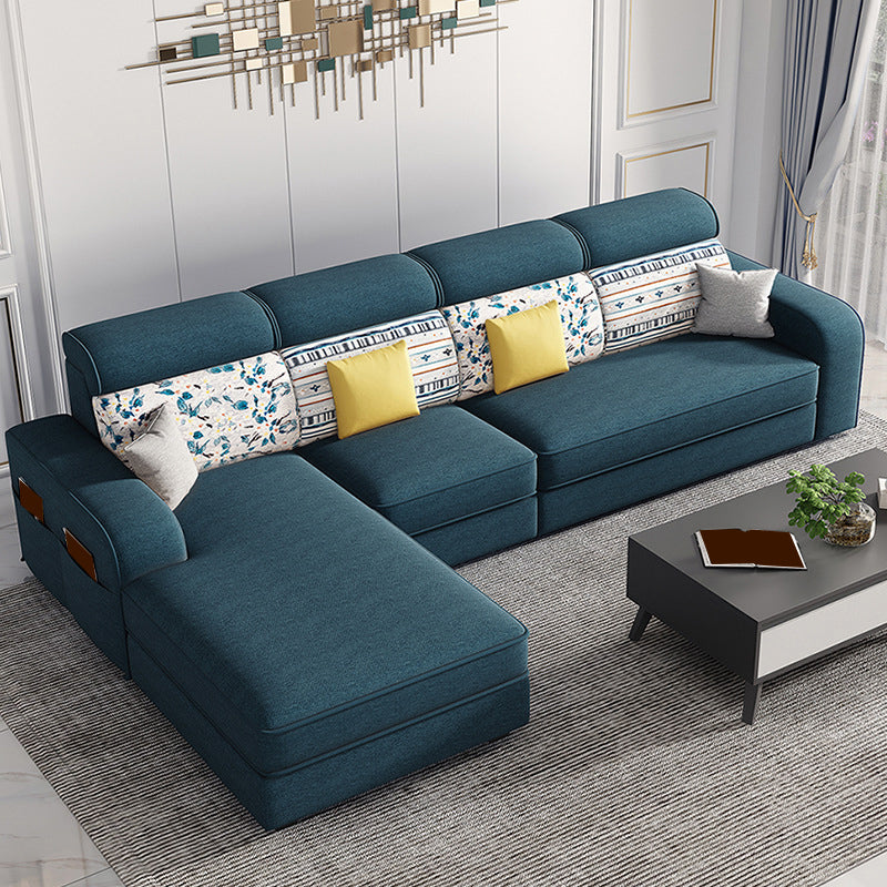126" Square Arm Sectionals,Living Room Sectional sofa,L-Shape Navy Blue Linen Latex Clearhalo 'furn' 'furn_sectionals' 'Furniture' 'Living Room Furniture' 'Sectionals' 5707875