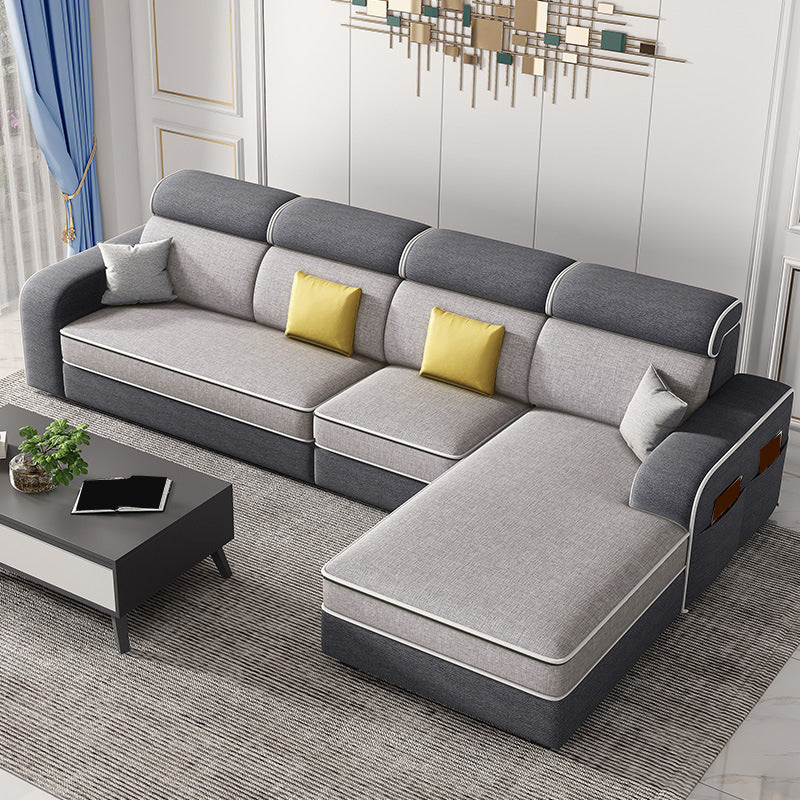 126" Square Arm Sectionals,Living Room Sectional sofa,L-Shape Dark Grey Light Grey Linen Foam Clearhalo 'furn' 'furn_sectionals' 'Furniture' 'Living Room Furniture' 'Sectionals' 5707876