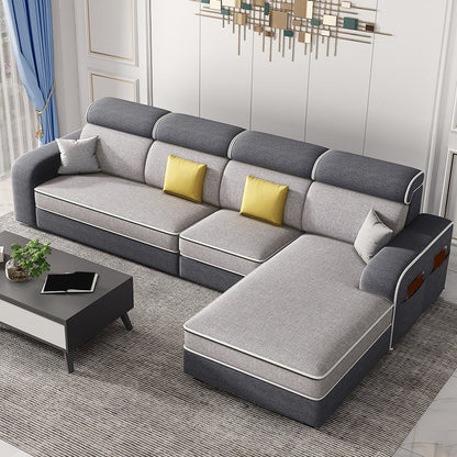 126" Square Arm Sectionals,Living Room Sectional sofa,L-Shape Dark Grey Light Grey Linen Foam Clearhalo 'furn' 'furn_sectionals' 'Furniture' 'Living Room Furniture' 'Sectionals' 5707876