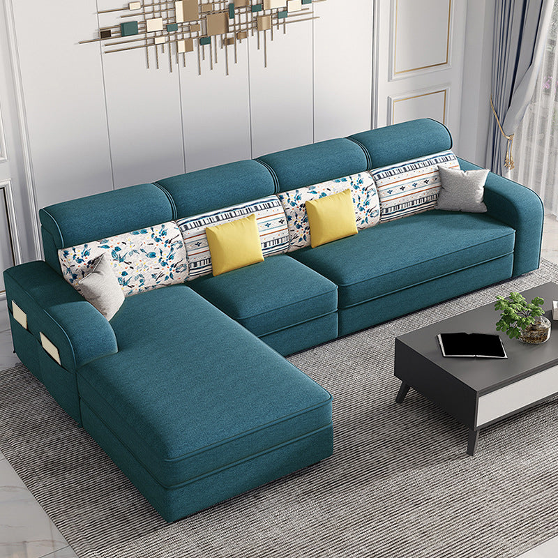 126" Square Arm Sectionals,Living Room Sectional sofa,L-Shape Blue Linen Latex Clearhalo 'furn' 'furn_sectionals' 'Furniture' 'Living Room Furniture' 'Sectionals' 5707878