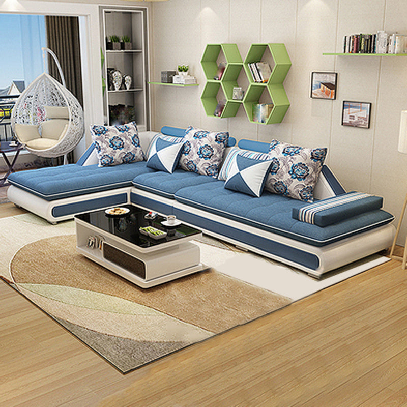 129.13 Inches Long Velvet Sectional Modern Sectional for Living Room Blue Left Clearhalo 'furn' 'furn_sectionals' 'Furniture' 'Living Room Furniture' 'Sectionals' 5707883