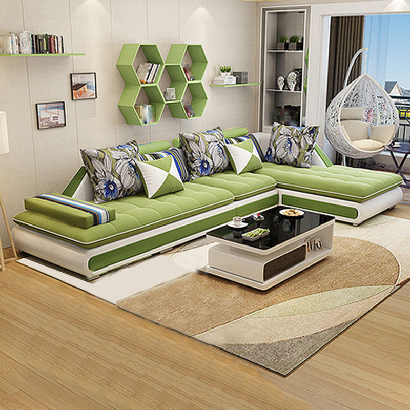 129.13 Inches Long Velvet Sectional Modern Sectional for Living Room Green Right Clearhalo 'furn' 'furn_sectionals' 'Furniture' 'Living Room Furniture' 'Sectionals' 5707886