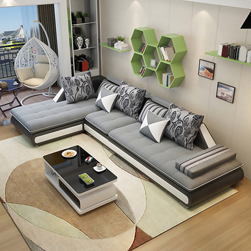 129.13 Inches Long Velvet Sectional Modern Sectional for Living Room Black-Gray Left Clearhalo 'furn' 'furn_sectionals' 'Furniture' 'Living Room Furniture' 'Sectionals' 5707889