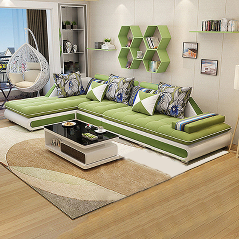 129.13 Inches Long Velvet Sectional Modern Sectional for Living Room Green Left Clearhalo 'furn' 'furn_sectionals' 'Furniture' 'Living Room Furniture' 'Sectionals' 5707900