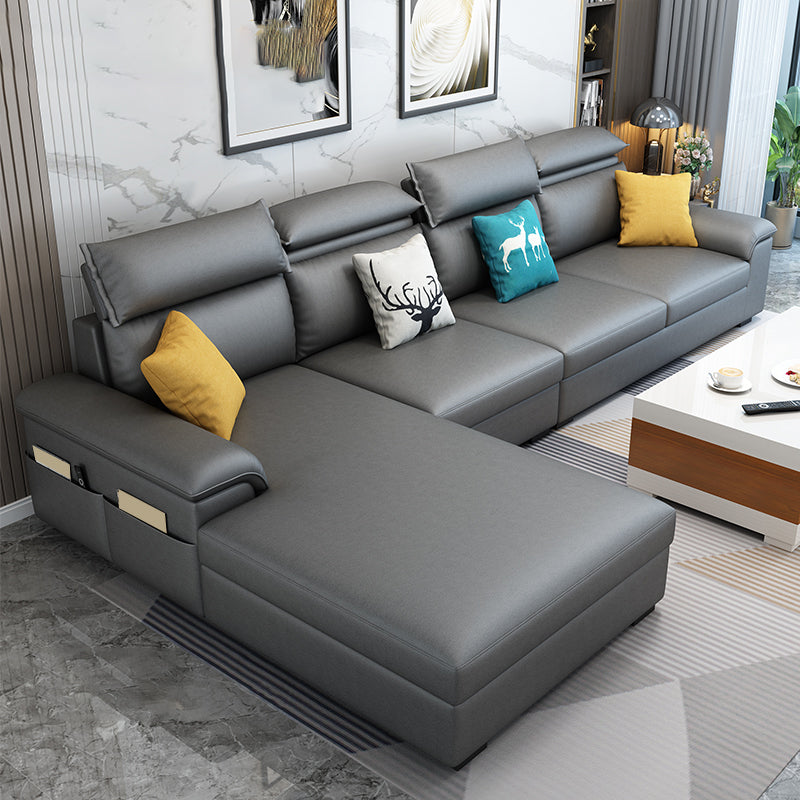 Contemporary Stain-Resistant Faux Leather for Living Room Sofa with Storage