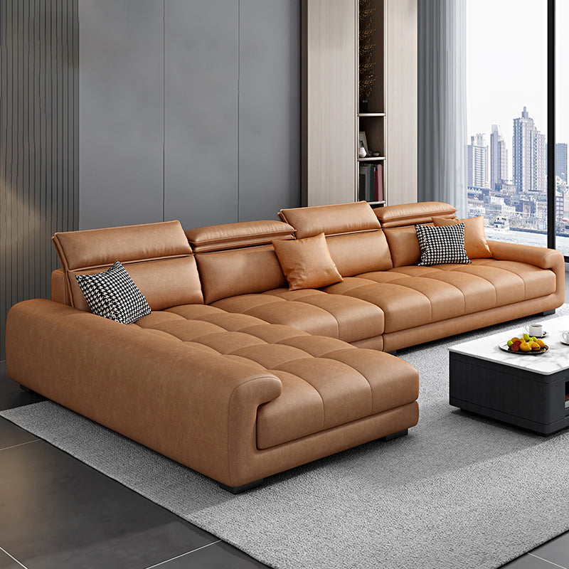 Modern Square Arm Sectional SofaFaux Leather L-Shape Sofa for Living Room
