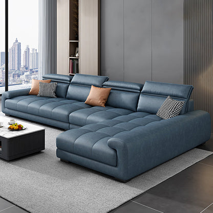 Modern Square Arm Sectional SofaFaux Leather L-Shape Sofa for Living Room