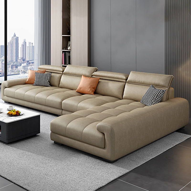 Modern Square Arm Sectional SofaFaux Leather L-Shape Sofa for Living Room