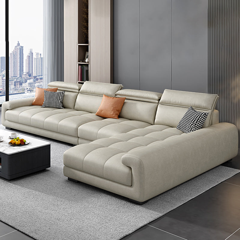 Modern Square Arm Sectional SofaFaux Leather L-Shape Sofa for Living Room