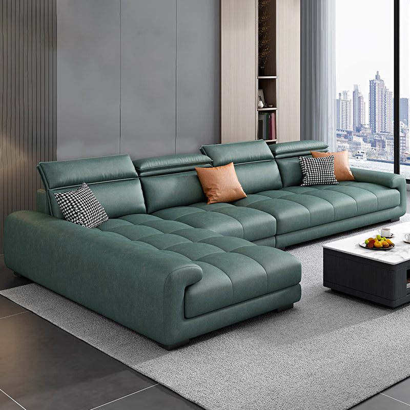 Modern Square Arm Sectional SofaFaux Leather L-Shape Sofa for Living Room