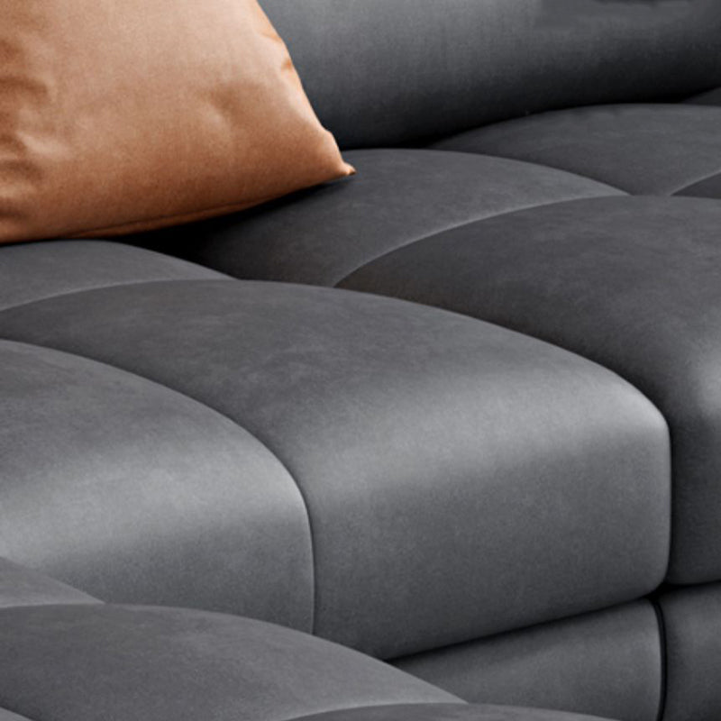 Modern Square Arm Sectional SofaFaux Leather L-Shape Sofa for Living Room