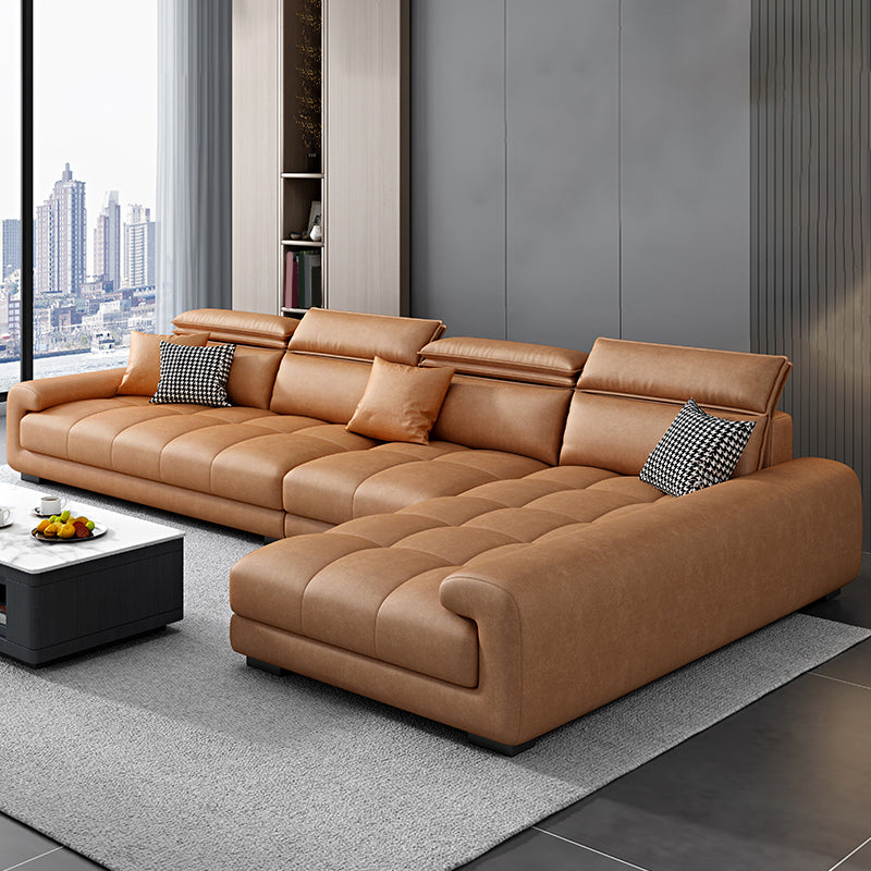 Modern Square Arm Sectional SofaFaux Leather L-Shape Sofa for Living Room