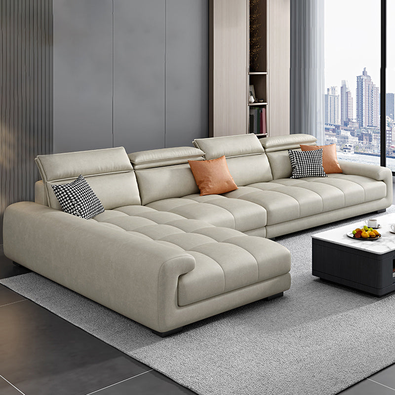 Modern Square Arm Sectional SofaFaux Leather L-Shape Sofa for Living Room