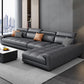 Modern Square Arm Sectional SofaFaux Leather L-Shape Sofa for Living Room