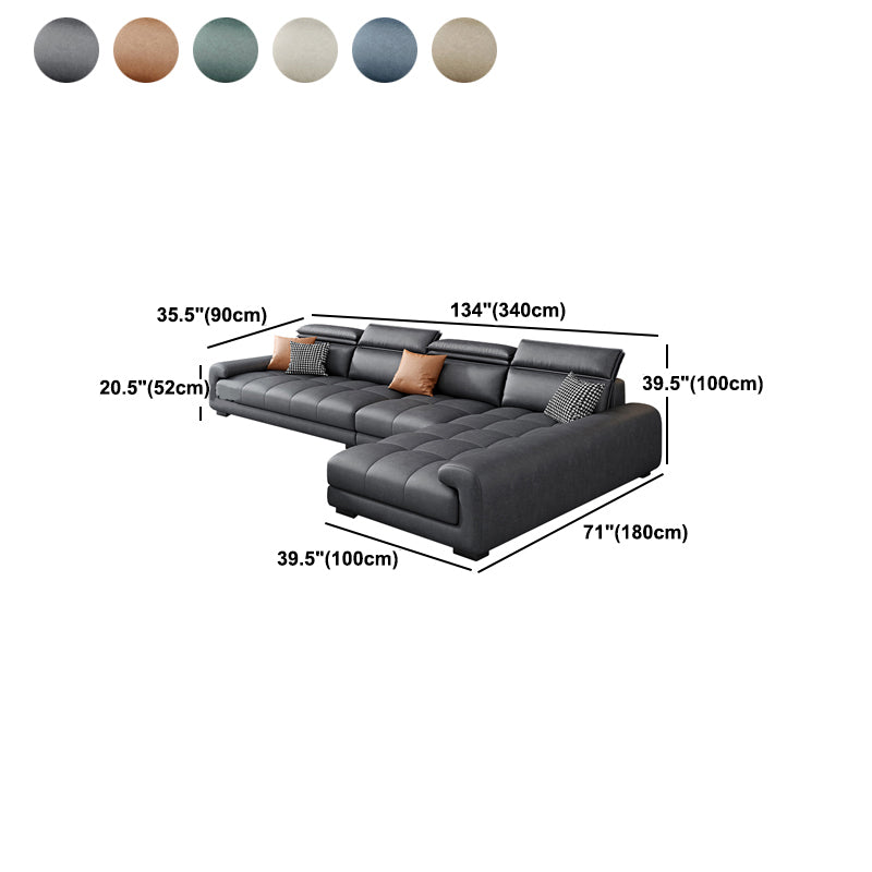 Modern Square Arm Sectional SofaFaux Leather L-Shape Sofa for Living Room