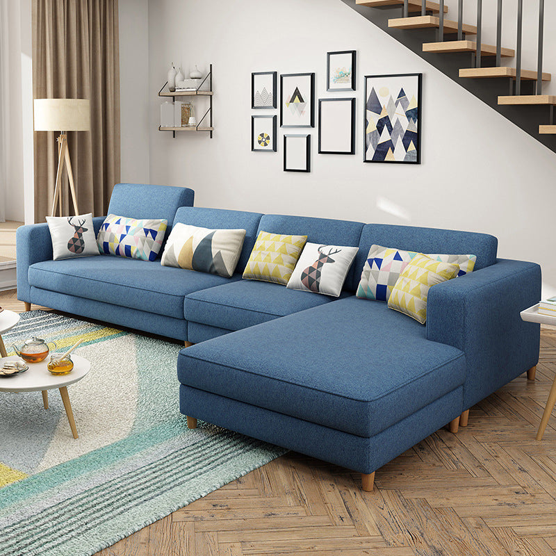 Removable Cushions,Adjustable Sectional Sofa, 67" Linen Sectional sofa Dark Blue Right Clearhalo 'furn' 'furn_sectionals' 'Furniture' 'Living Room Furniture' 'Sectionals' 5708009