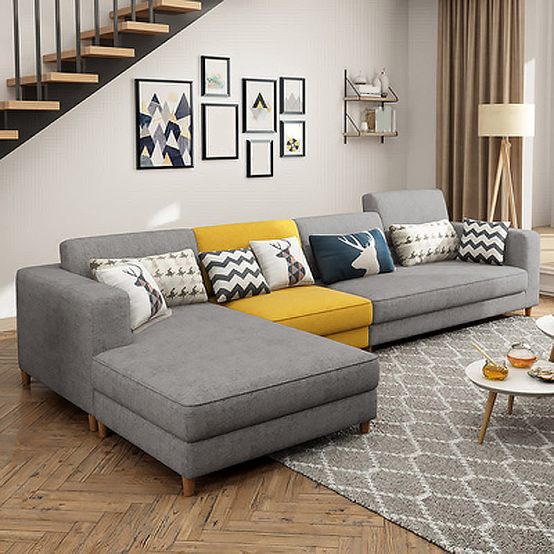 Removable Cushions,Adjustable Sectional Sofa, 67" Linen Sectional sofa Light Grey-Yellow Left Clearhalo 'furn' 'furn_sectionals' 'Furniture' 'Living Room Furniture' 'Sectionals' 5708017